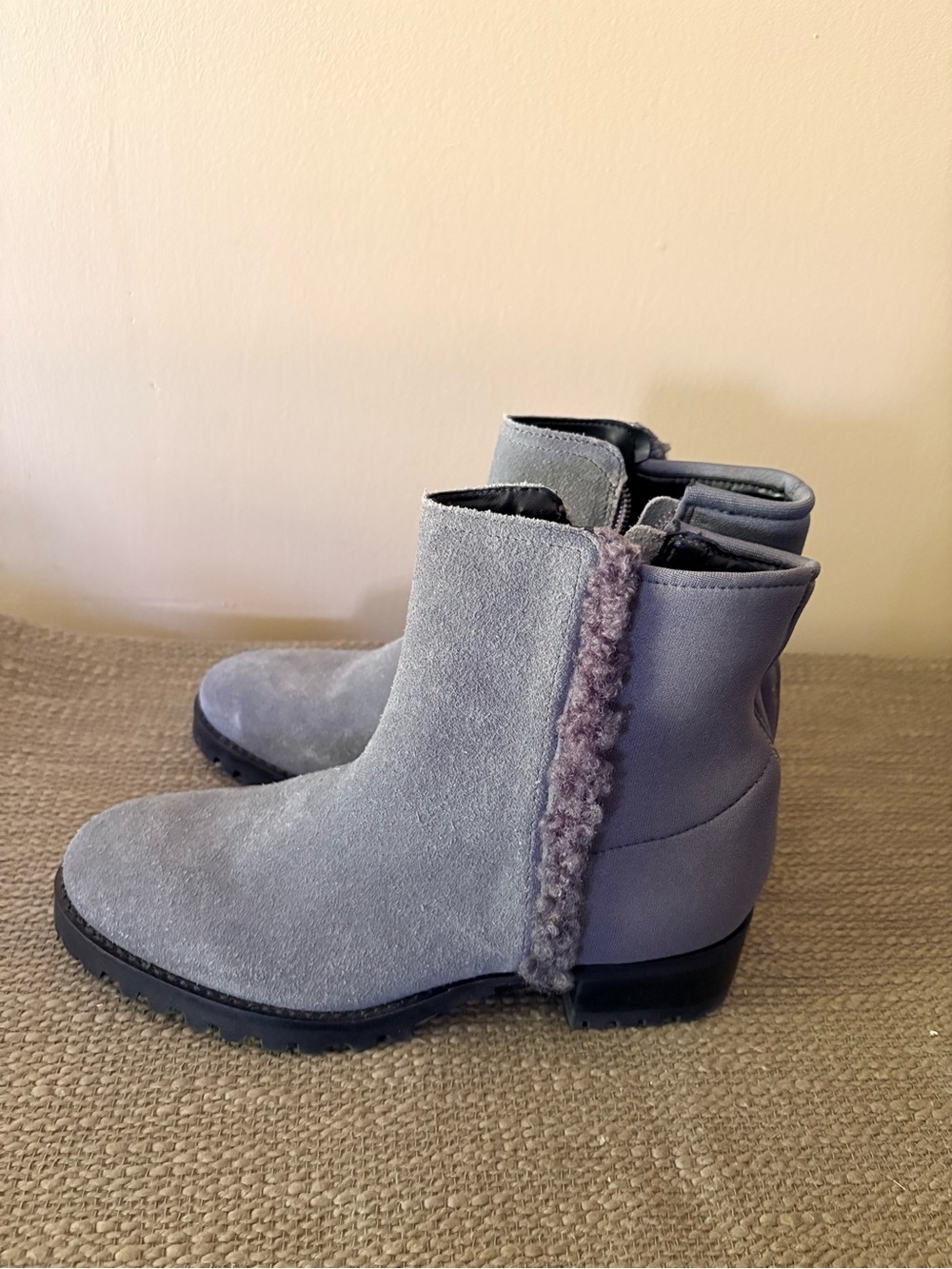 Talbots Gray Suede Shearling-Trim Ankle Booties